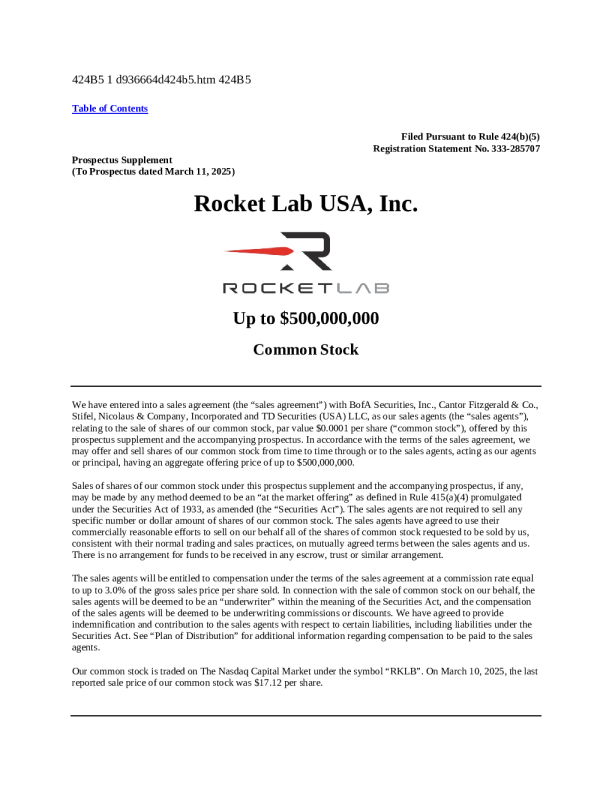 Rocket Lab USA Inc-美股招股说明书（2025-03-11版）