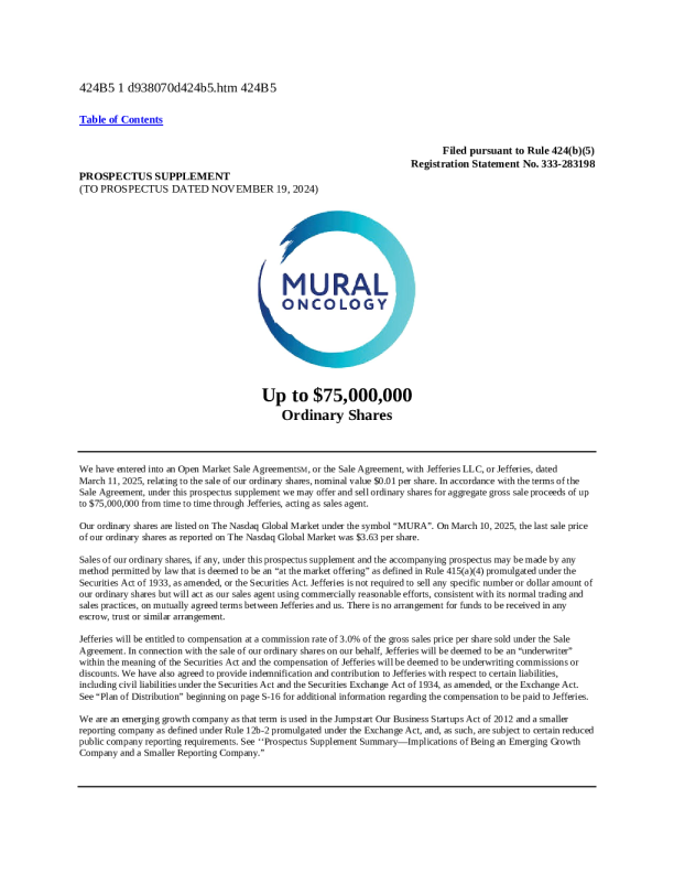 Mural Oncology plc 美股招股说明书(2025-03-11版)