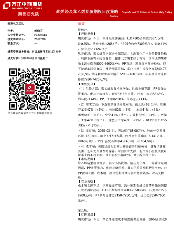 聚烯烃及苯乙烯期货期权日度策略