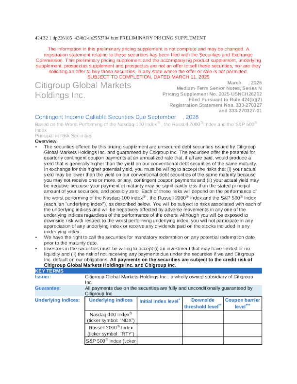 花旗集团美股招股说明书(2025-03-12版)