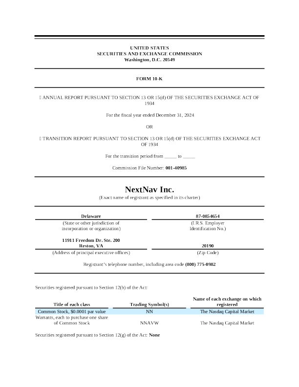 NextNav Inc 2024年度报告