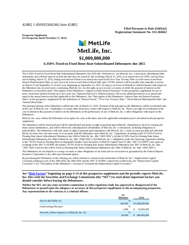 大都会人寿美股招股说明书(2025-03-12版)