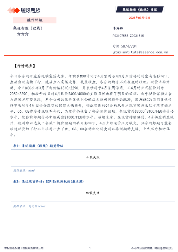 集运指数（欧线）日报