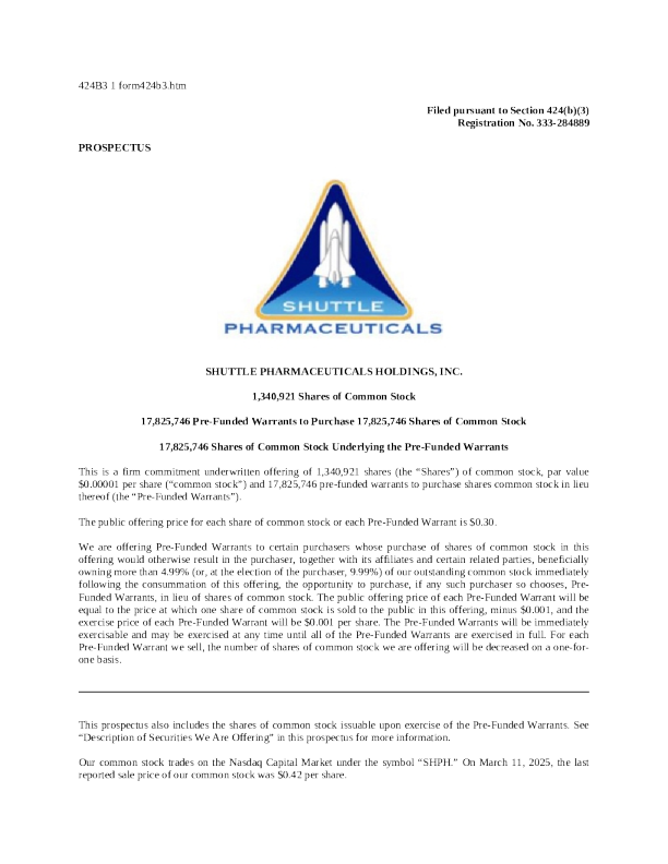 Shuttle Pharmaceuticals Holdings Inc美股招股说明书(2025-03-13版)