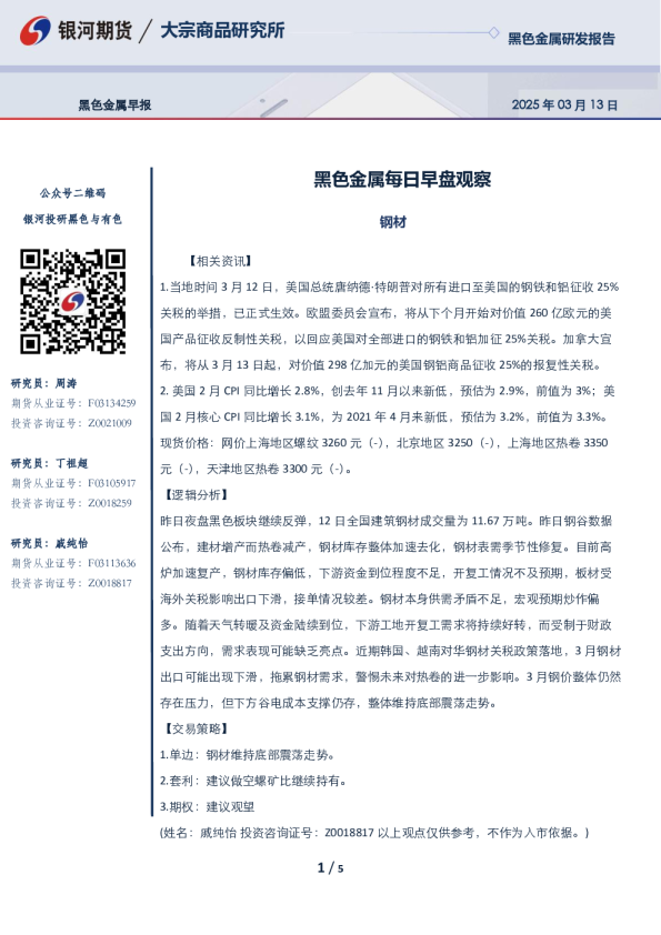 黑色金属每日早盘观察