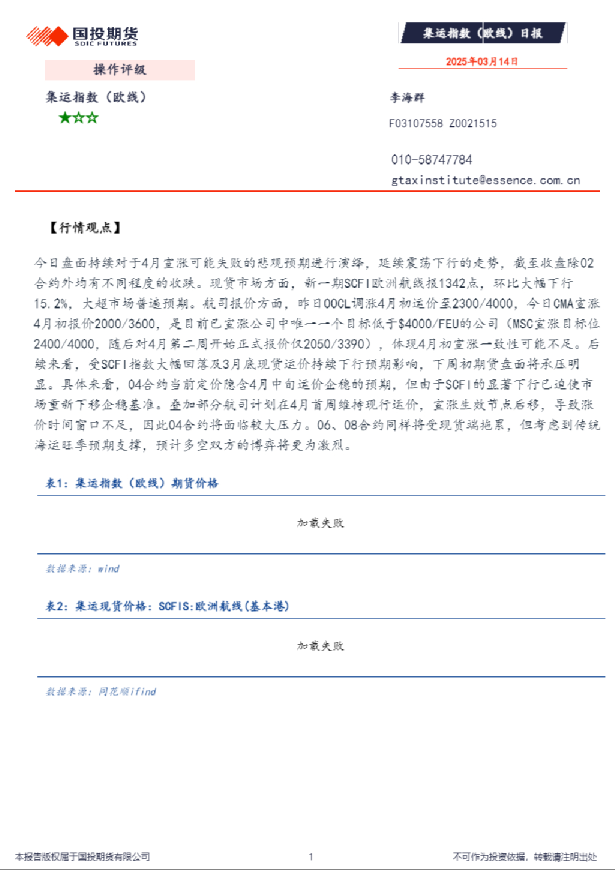 集运指数（欧线）日报