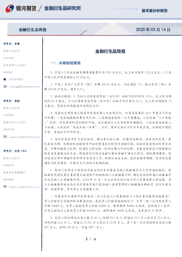 金融衍生品周报