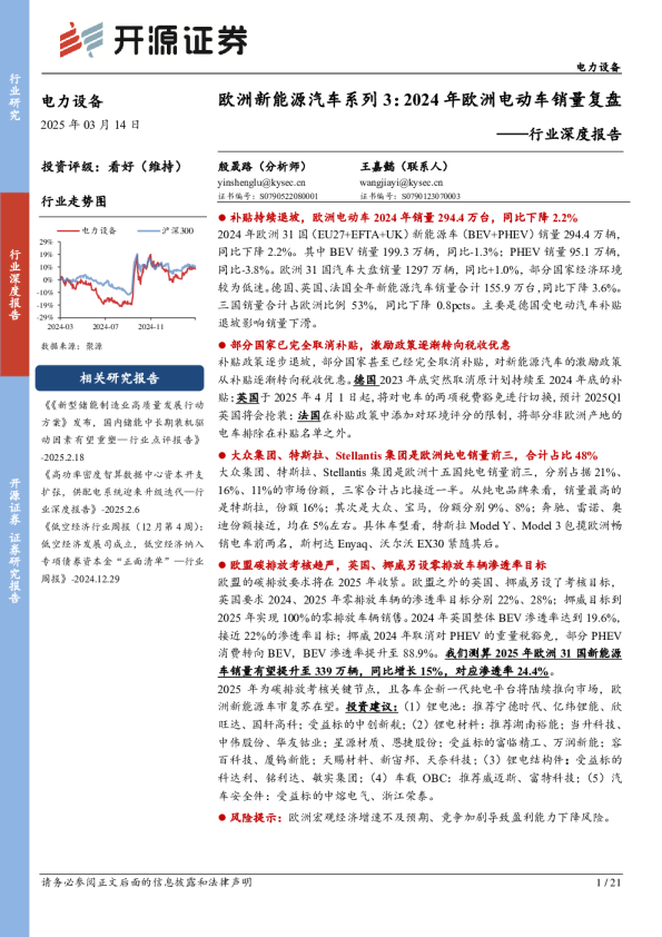 欧洲新能源汽车系列3：2024年欧洲电动车销量复盘——行业深度报告