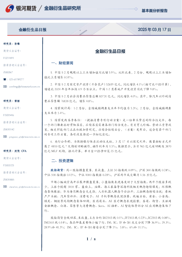 金融衍生品日报