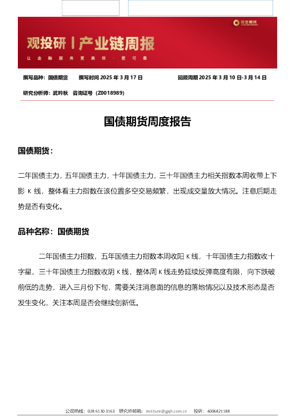国债期货周度报告