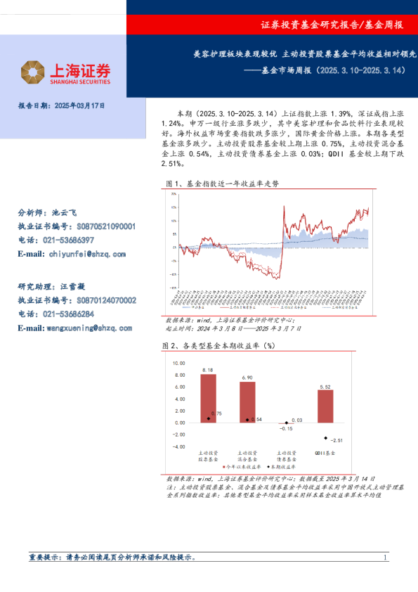 基金市场周报:美容护理板块表现较优 主动投资股票基金平均收益相对领先