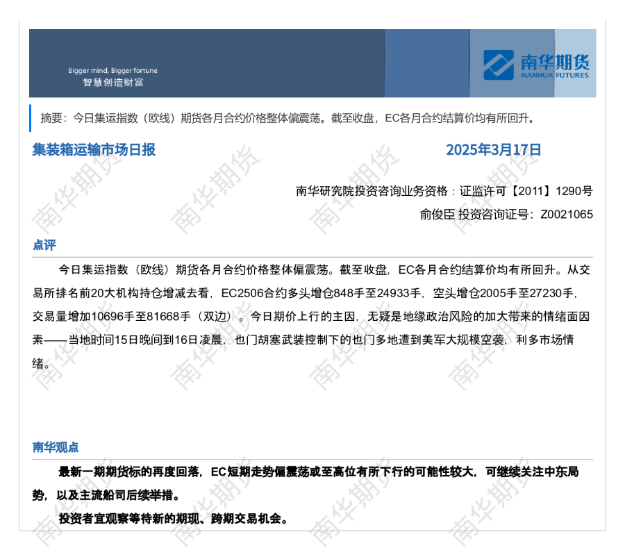 南华集运日报