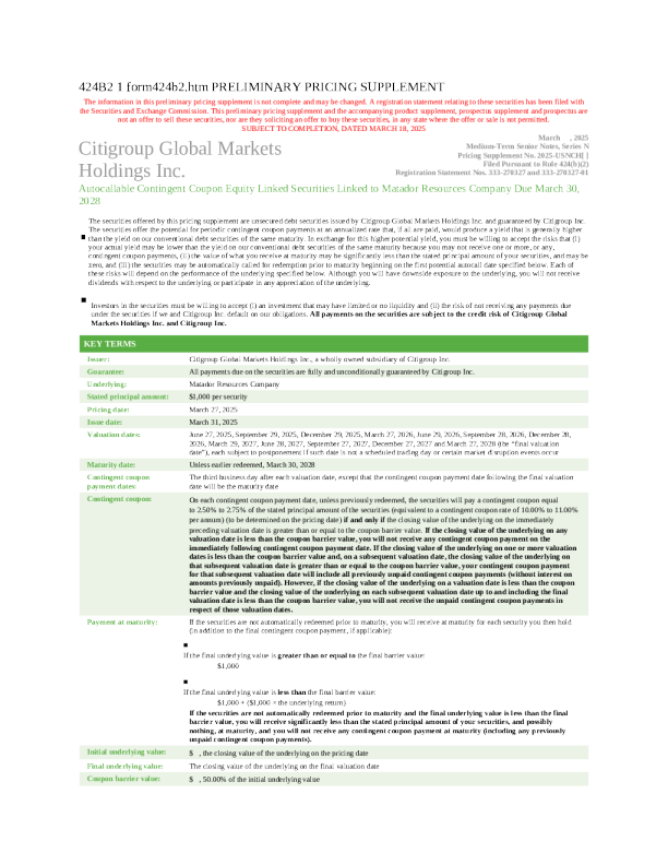 花旗集团美股招股说明书(2025-03-18版)