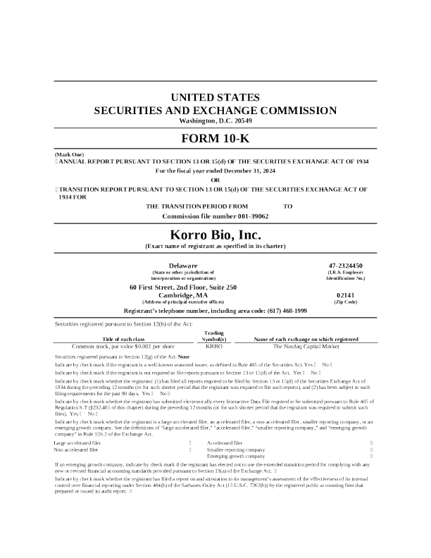 Korro Bio Inc 2024年度报告