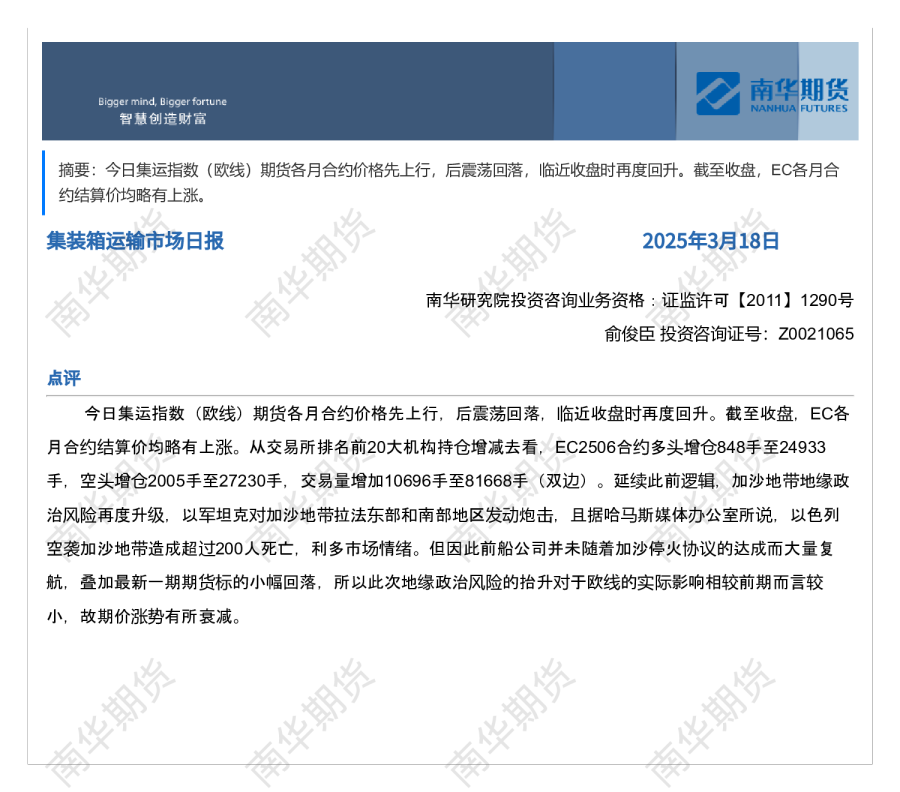 南华集运日报
