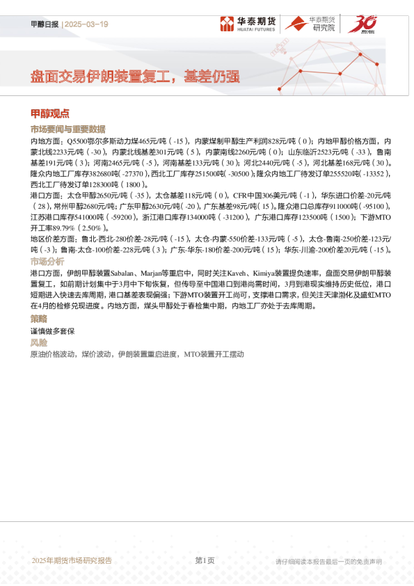甲醇日报：盘面交易伊朗装置复工，基差仍强