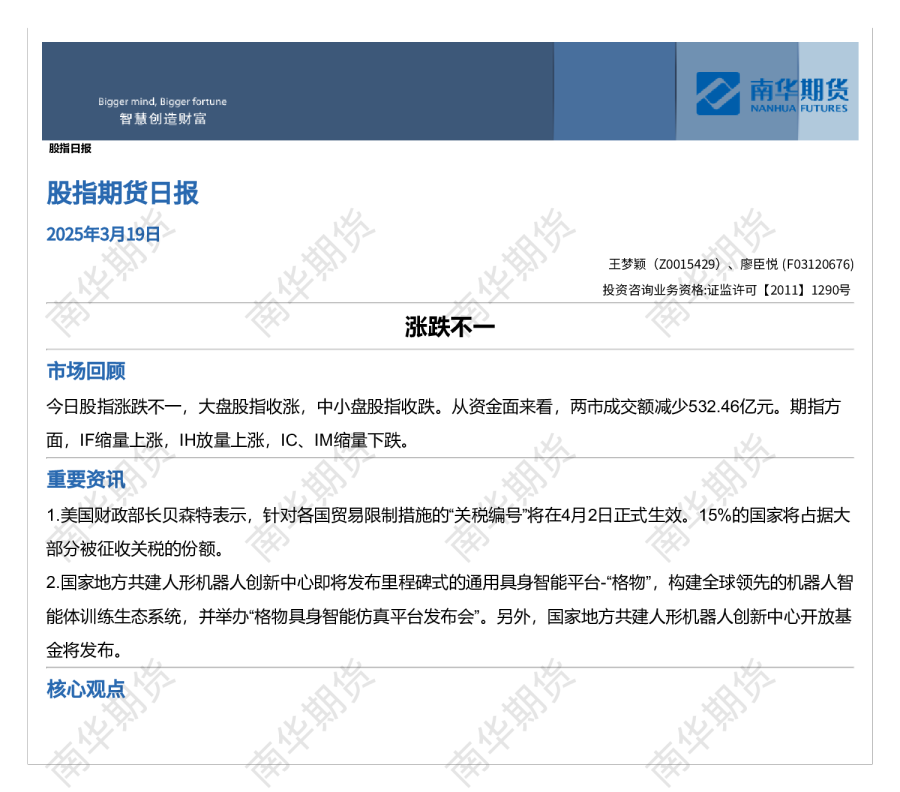 股指期货日报：涨跌不一