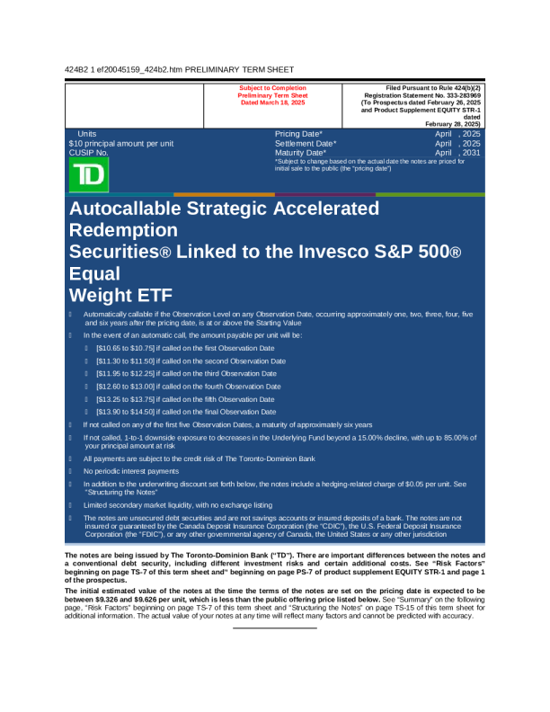 道明银行美股招股说明书(2025-03-19版)