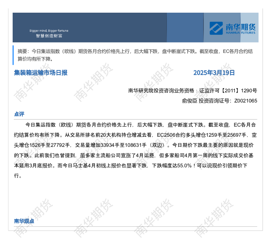南华集运日报