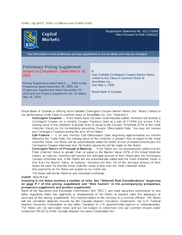 加拿大皇家银行美股招股说明书(2025-03-20版)