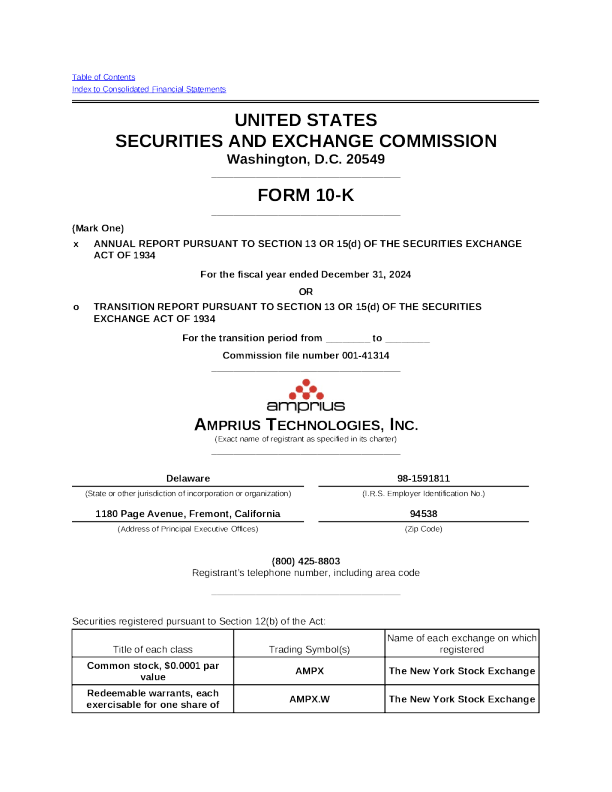 Amprius Technologies Inc 2024年度报告