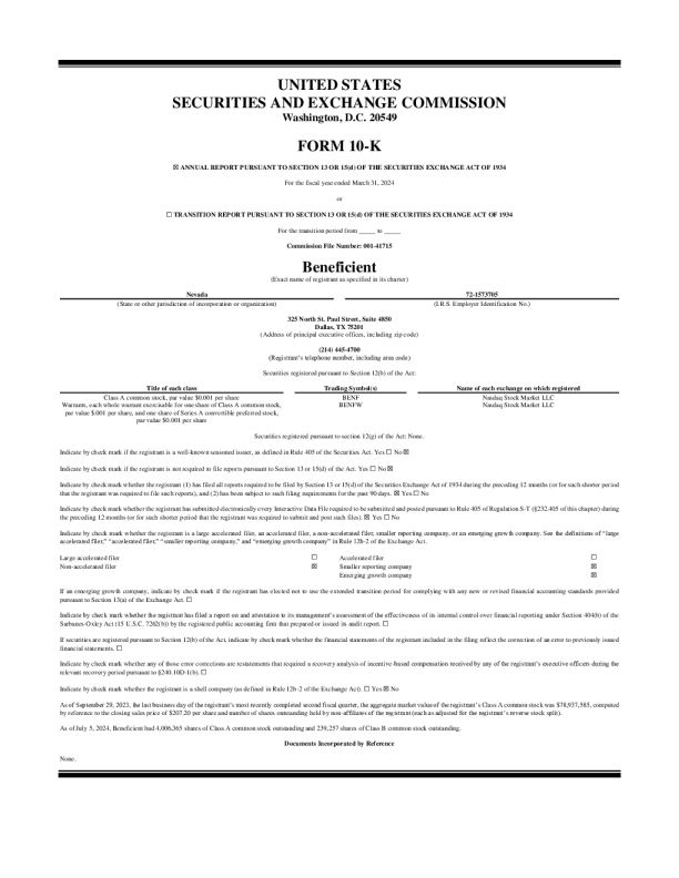 Beneficient-A 2024年度报告