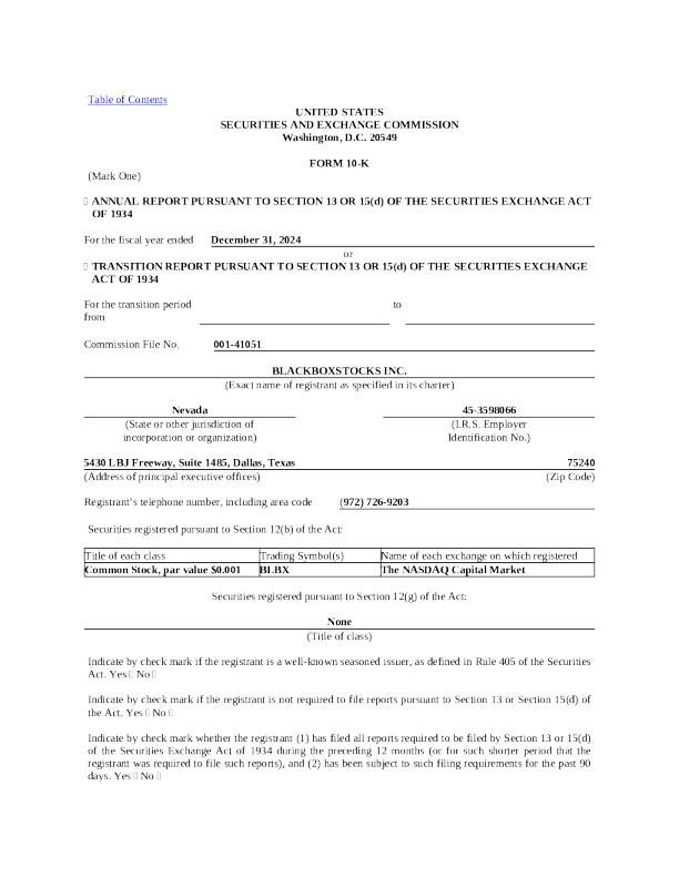 Blackboxstocks Inc 2024年度报告