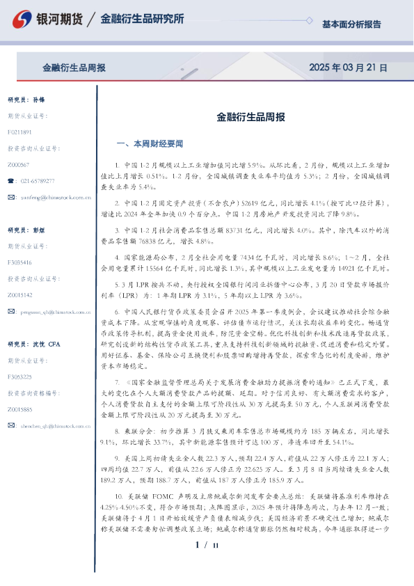 金融衍生品周报