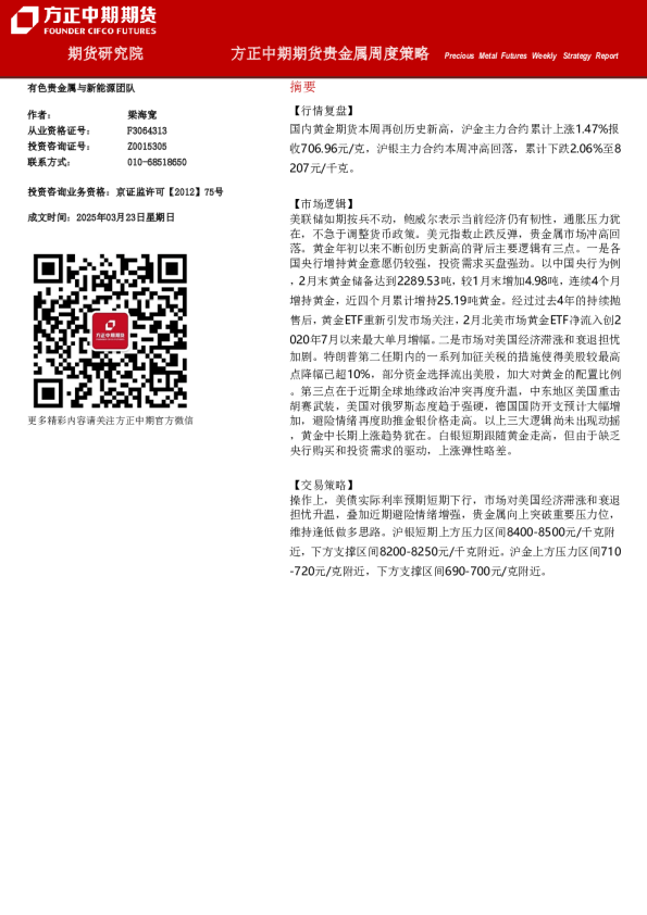 贵金属周度策略