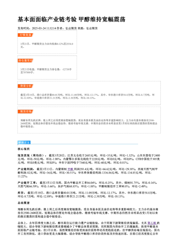 基本面面临产业链考验 甲醇维持宽幅震荡