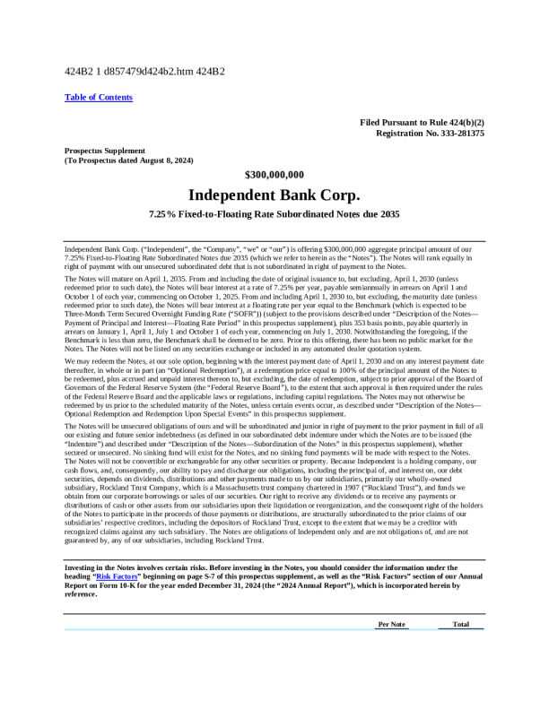 美国独立银行美股招股说明书(2025-03-24版)