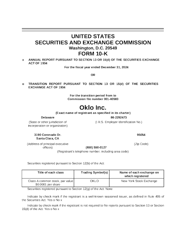 Oklo Inc-A 2024年度报告