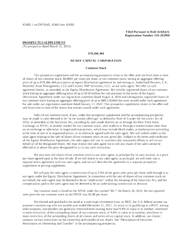 Ready Capital Corp美股招股说明书(2025-03-24版)