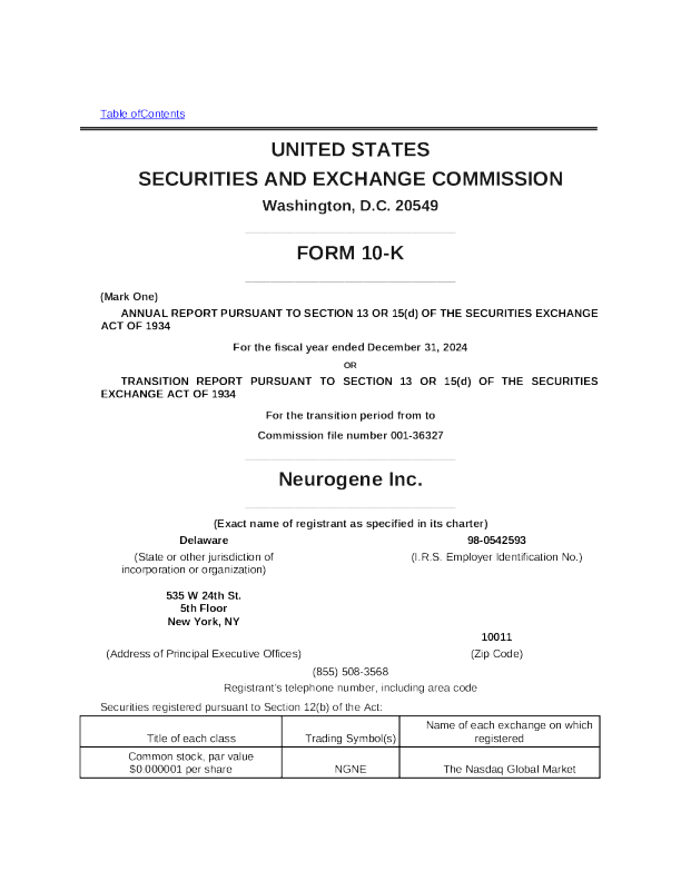 Neurogene Inc 2024年度报告