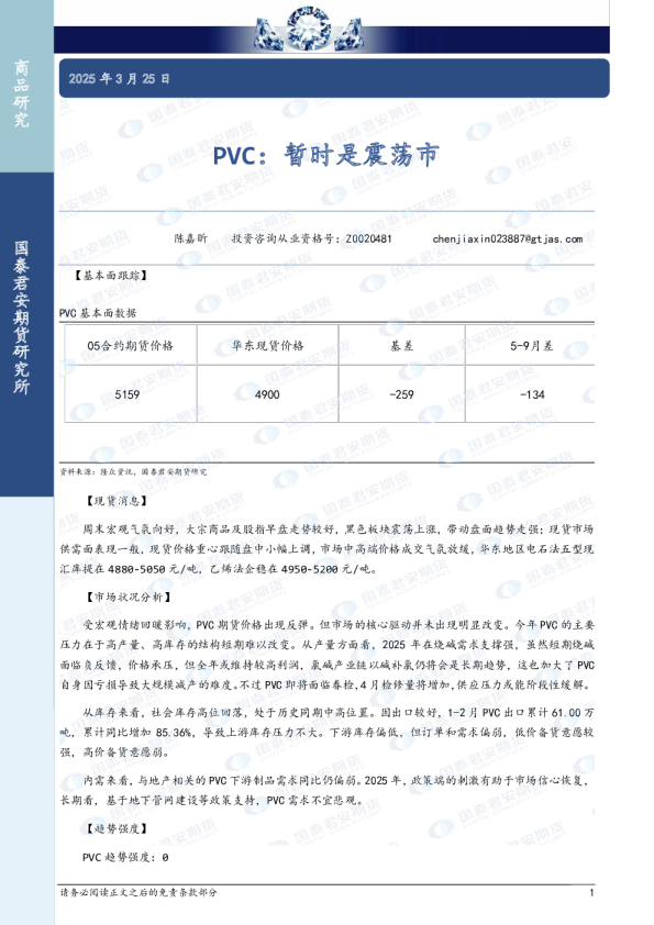 PVC：暂时是震荡市