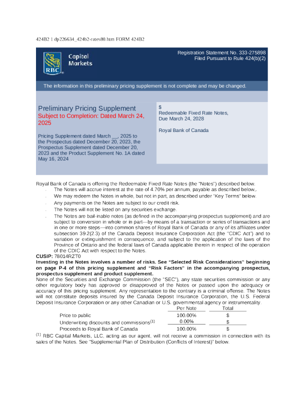 加拿大皇家银行美股招股说明书(2025-03-25版)