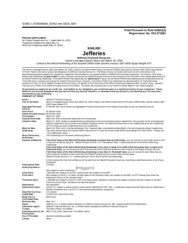 Jefferies Financial Group Inc 美股招股说明书(2025-03-25版)