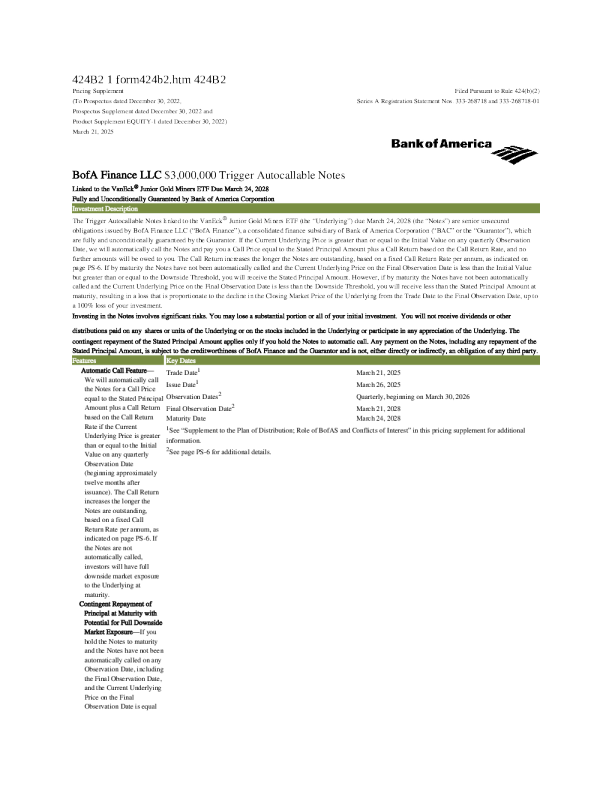美国银行美股招股说明书(2025-03-25版)