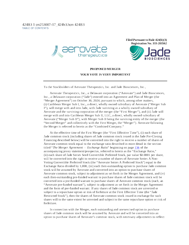 Aerovate Therapeutics Inc美股招股说明书(2025-03-25版)