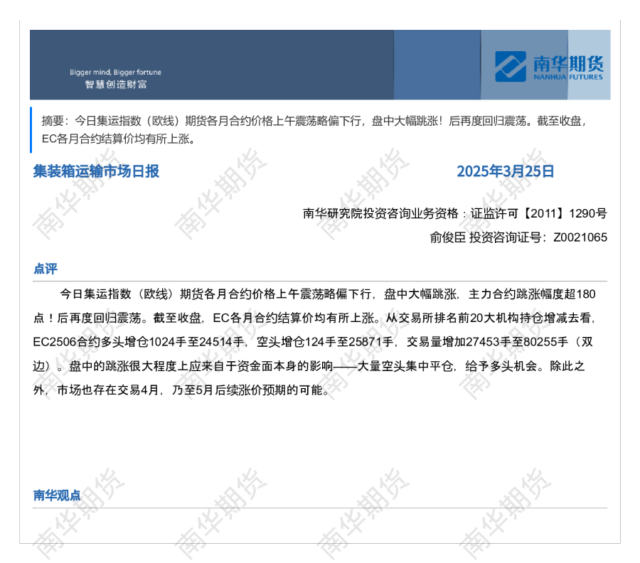南华集运日报