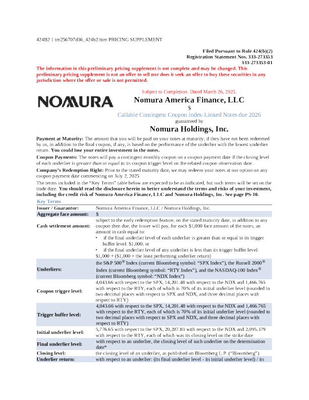 野村控股美股招股说明书(2025-03-26版)