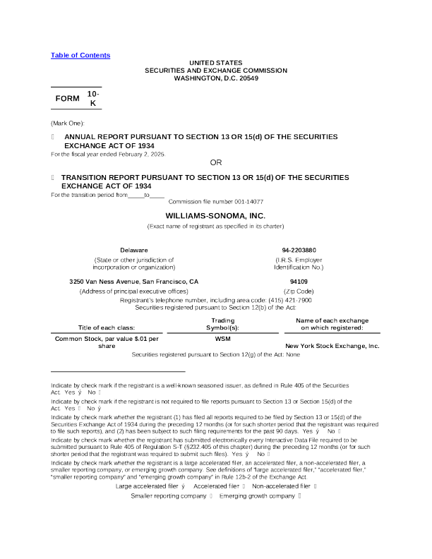 Williams-Sonoma Inc 2024年度报告