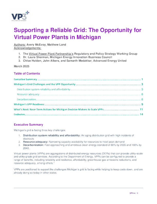 支持可靠的电网：虚拟电厂在密歇根州的机会