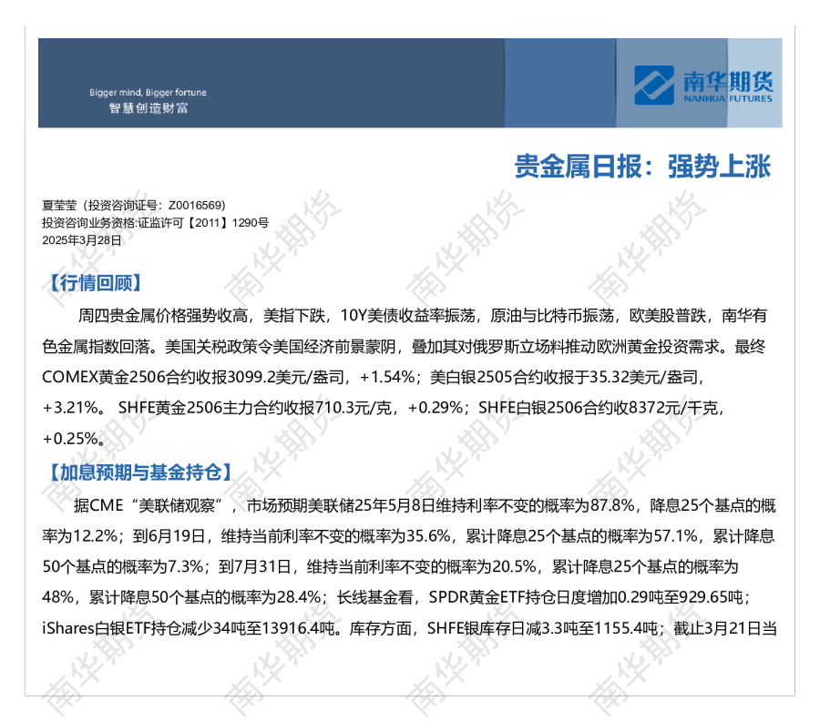 贵金属日报：强势上涨