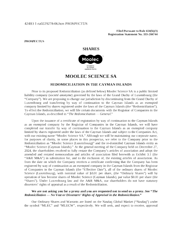 Moolec Science SA美股招股说明书(2025-03-28版)