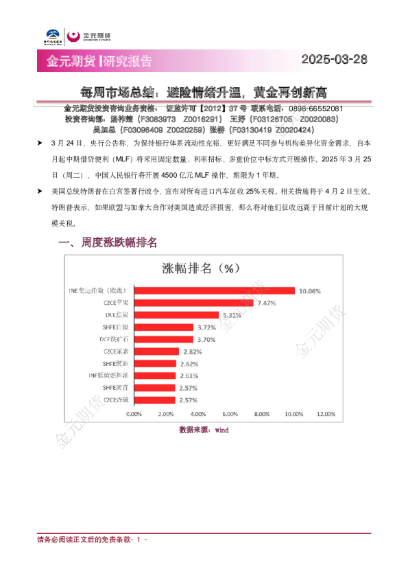 每周市场总结：避险情绪升温，黄金再创新高