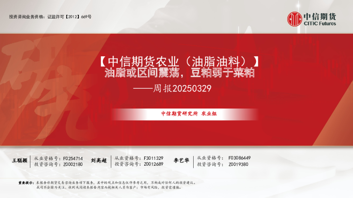 农业（油脂油料）周报：油脂或区间震荡，豆粕弱于菜粕