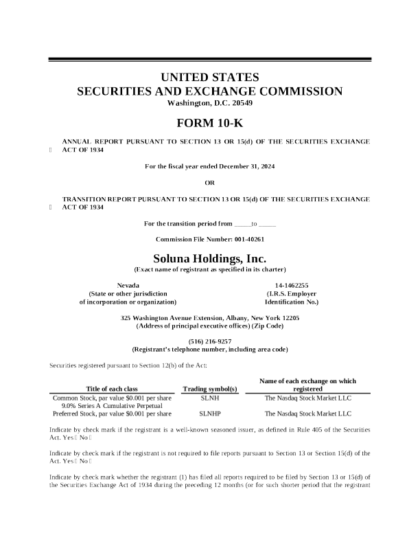 Soluna Holdings Inc 2024年度报告