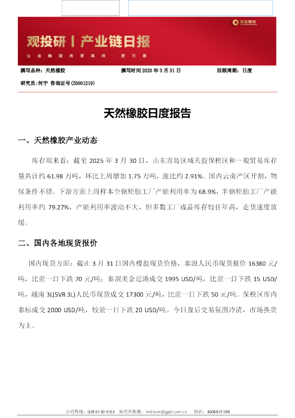 天然橡胶日度报告