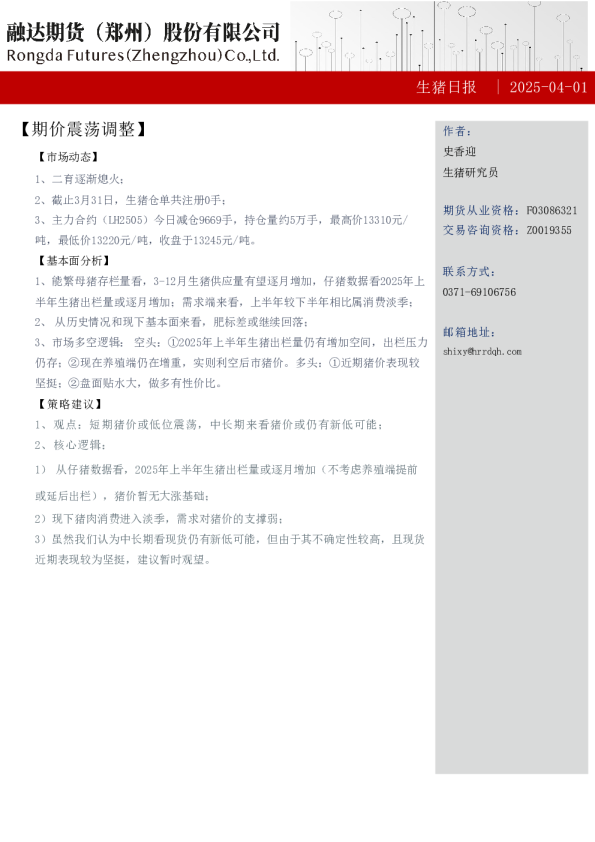 生猪日报：期价震荡调整